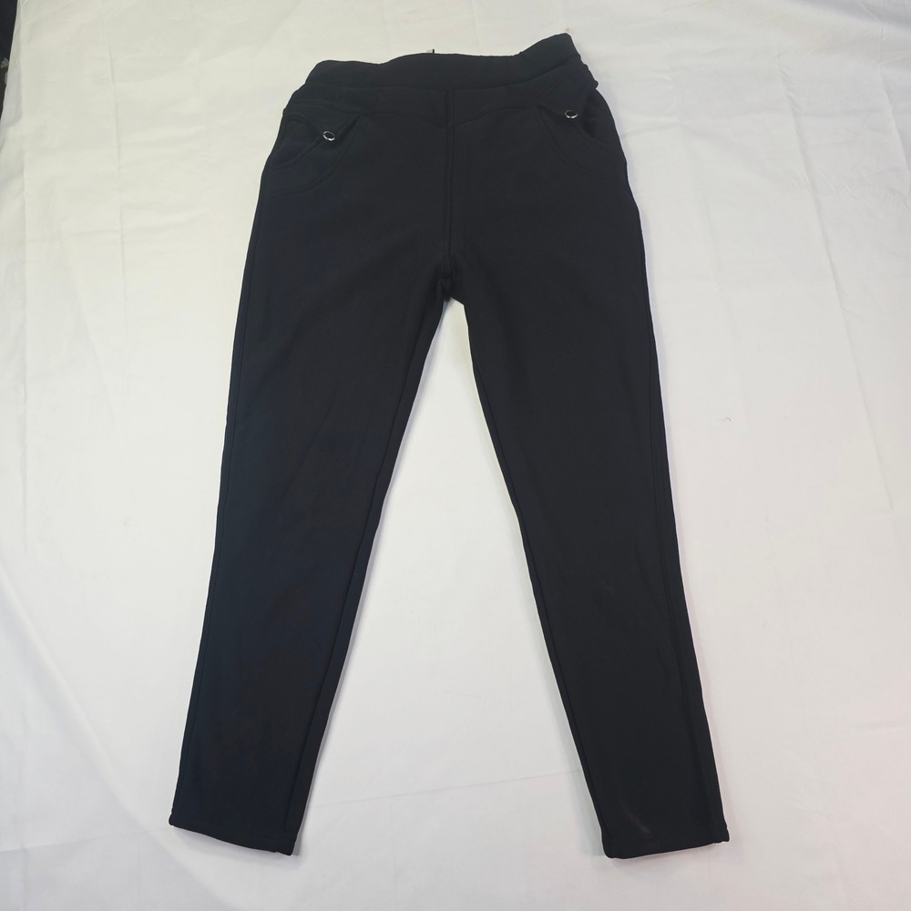 I Believe Fleece Lined Pants Women's Size Large Black Tapered Leg Pocket Detail